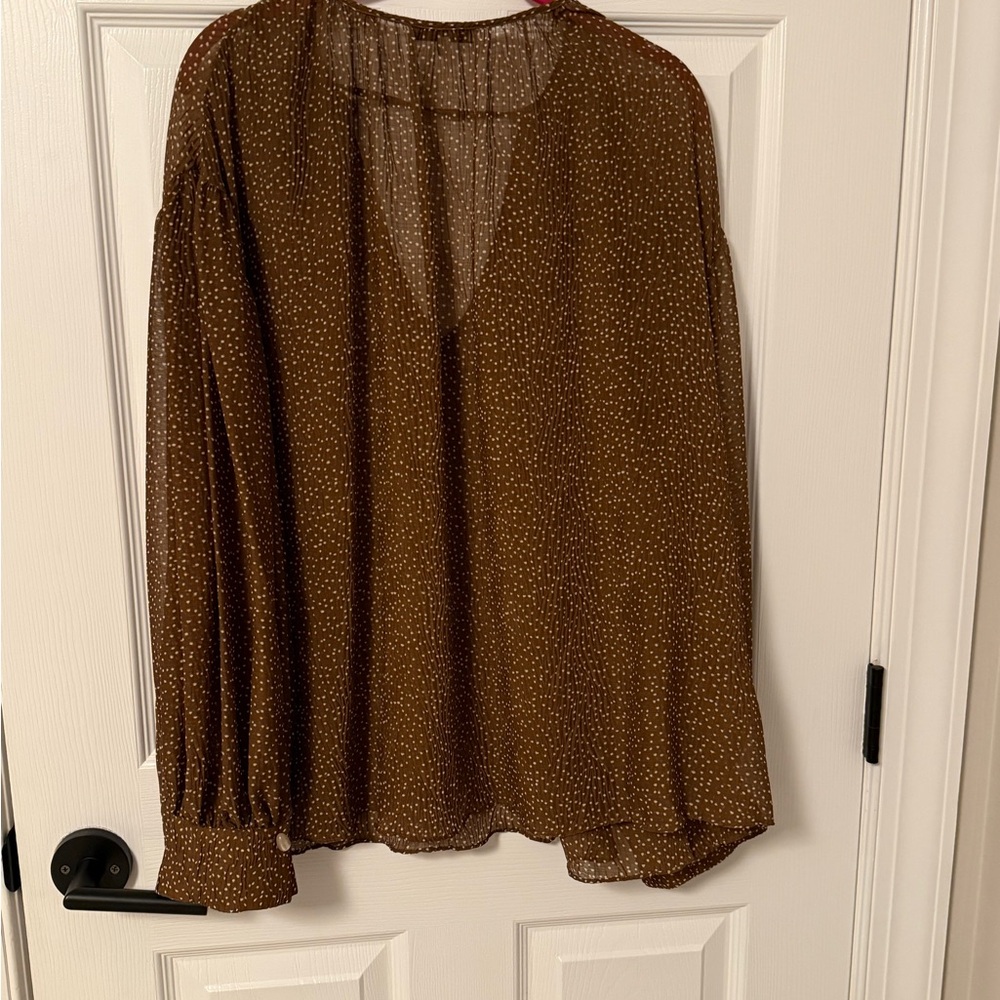 Vince Brown Sheer Polka Dot Blouse
